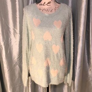 Lauren Conrad Mint Green with Ivory Hearts Sweater